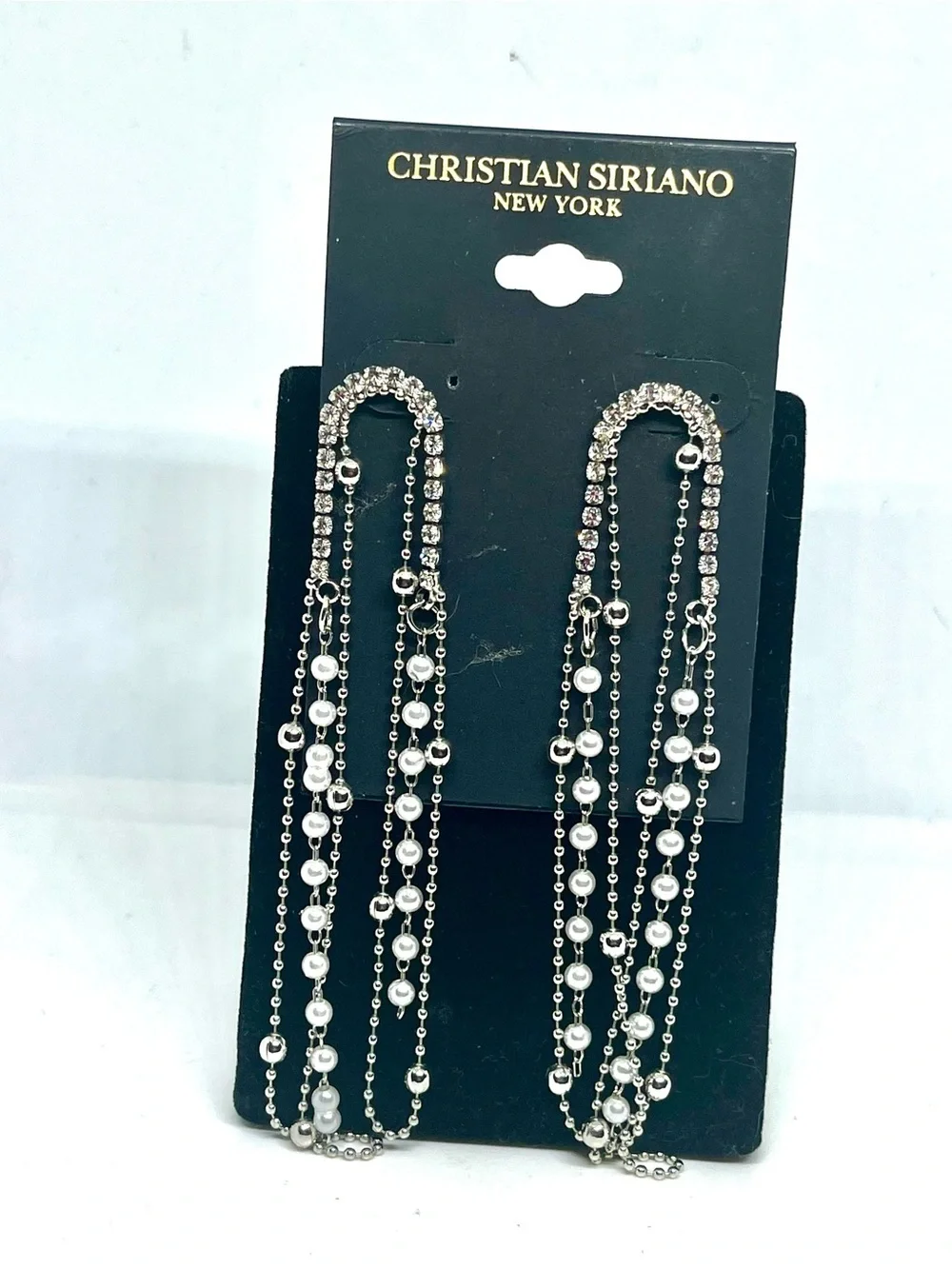Christian Siriano Silver Crystal Chain Drop Earrings